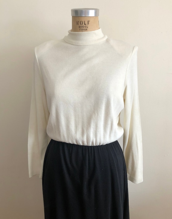 Cream and Black Colorblock Knit Midi-Dress - 1980s - image 2