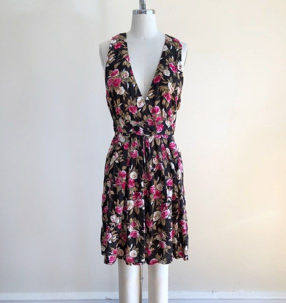 Sleeveless Black and Pink Floral Print Romper - Ea