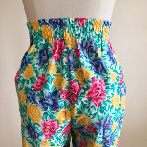 Bright Multicolored Floral Print Pants 1980s image 4