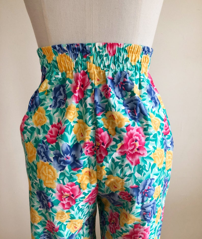 Bright Multicolored Floral Print Pants 1980s image 4