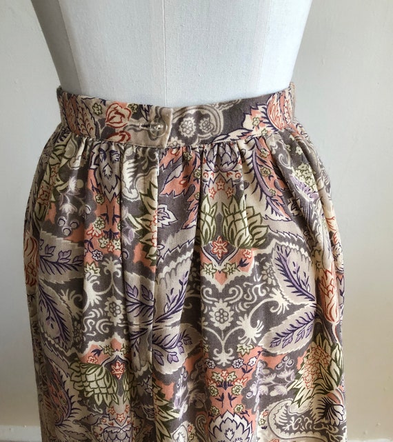 Brown Floral and Paisley Print Midi-Skirt - 1970s - image 5