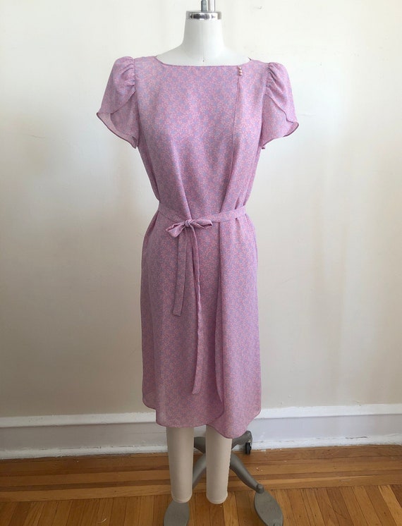 Pale Pink and Purple Floral Dress - 1980s