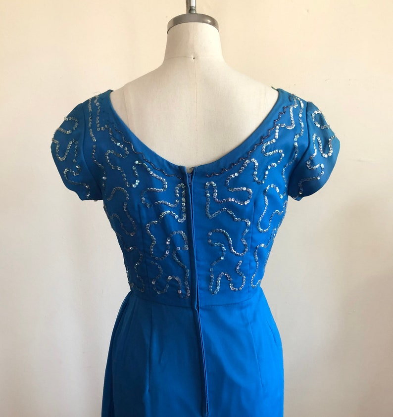 Embellished Blue Cocktail Dress 1950s image 5