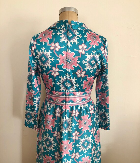 Teal and Pink Tile/Medallion Print Maxi Dress - 1… - image 5