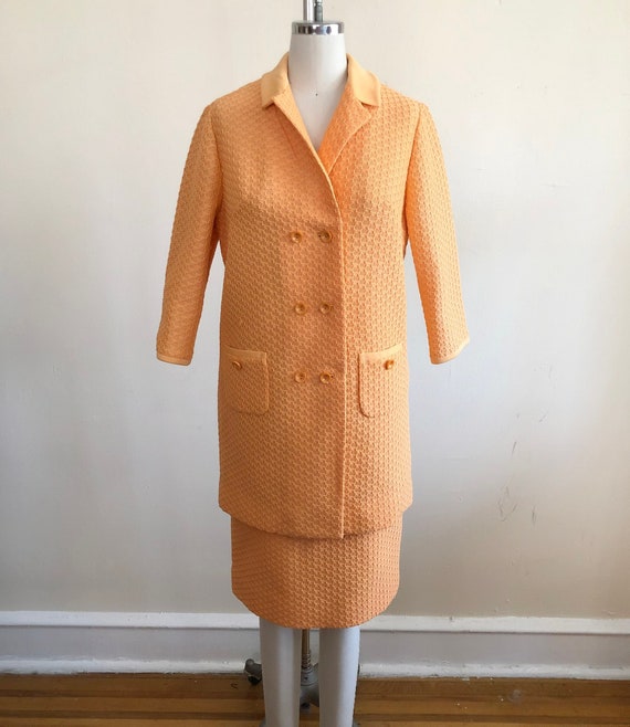 Orange Textured Woven Two-Piece Skirt Suit - 1960s