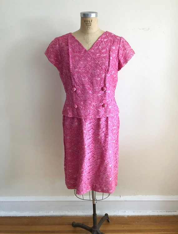 Bright Pink Lace Cocktail Dress - 1960s