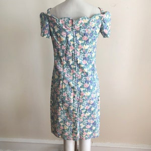 Floral Printed Off-Shoulder Denim Dress 1980s image 5