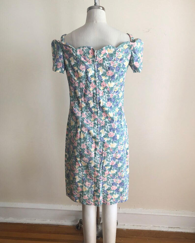Floral Printed Off-Shoulder Denim Dress 1980s image 5