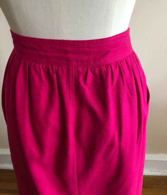 Bright Pink Pleated Raw Silk Midi Skirt - 1980s - image 5