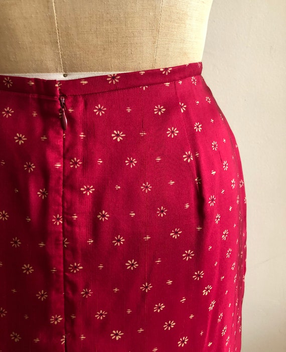 Red Placement Print Silk Skirt - 1990s - image 5