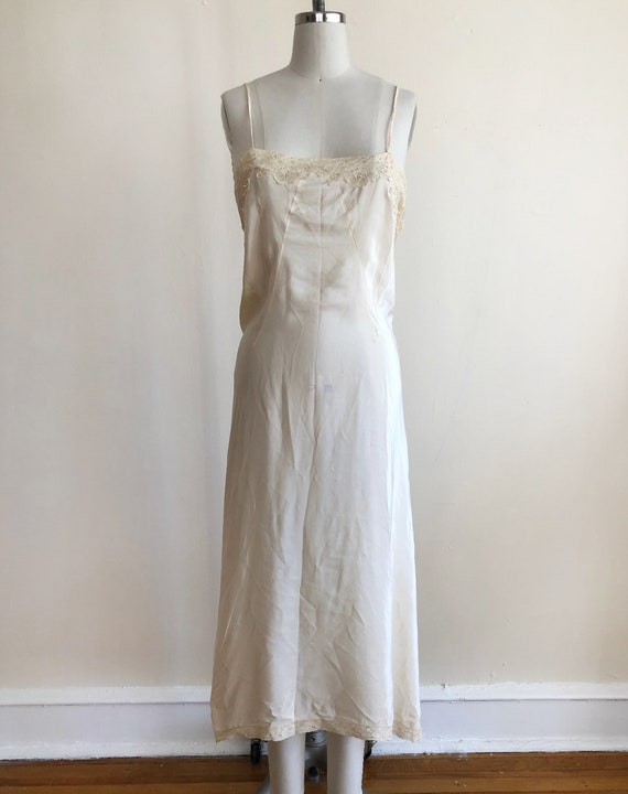 Ivory, Lace Trimmed Silk Dress Slip - 1930s