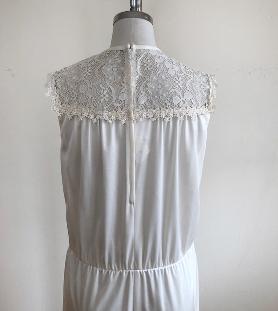 Sleeveless Ivory Maxi Dress with Lace Yoke - 1970s - image 4