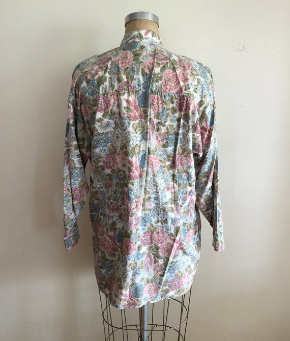 Oversized Floral Print Cotton Shirt - 1980s - image 5