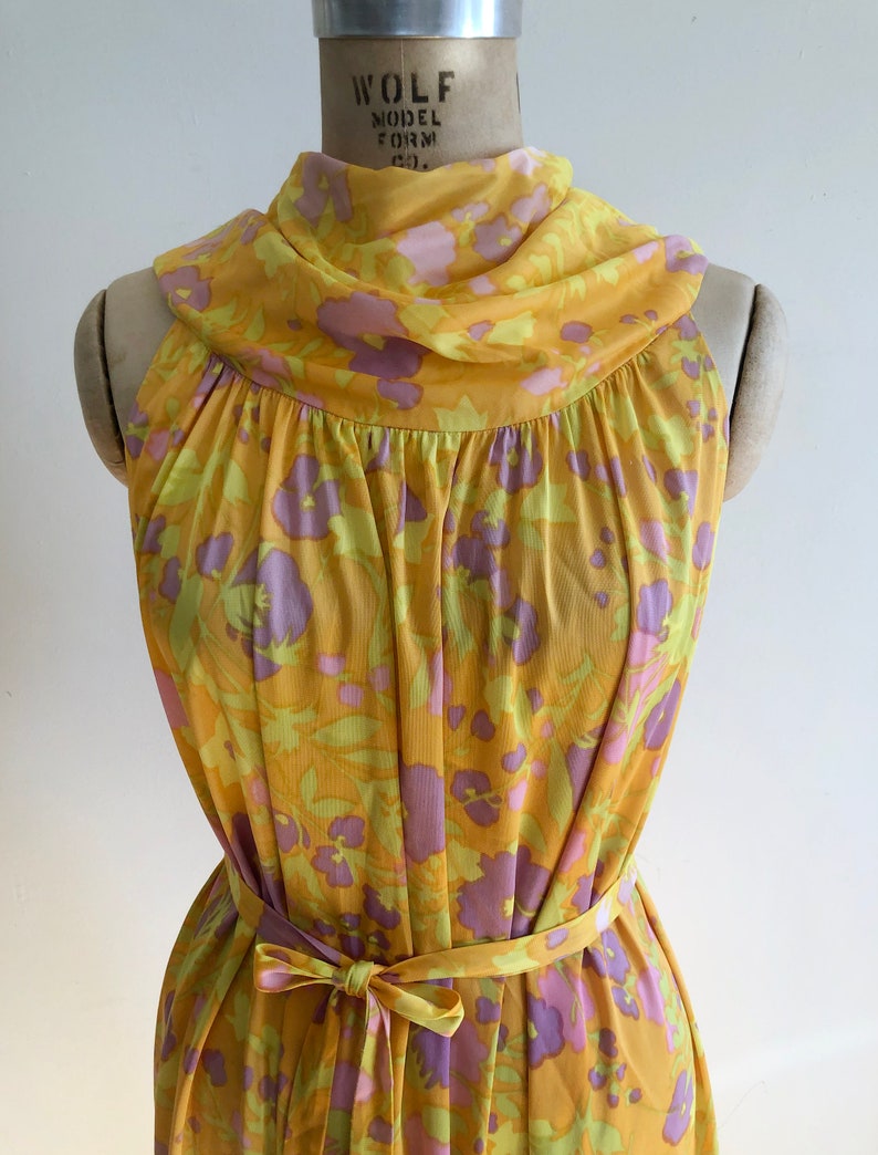 Bright Yellow/Orange Floral Print Dress 1960s image 2