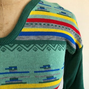 Green Southwest Motif Pullover Sweater with Tie Belt 1970s image 3