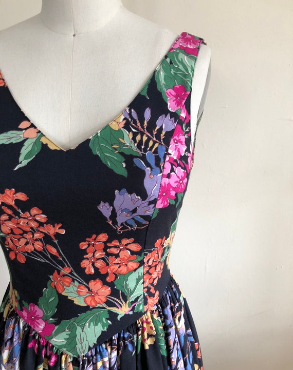 Laura Ashley Sleeveless Black Floral Print Dress … - image 3