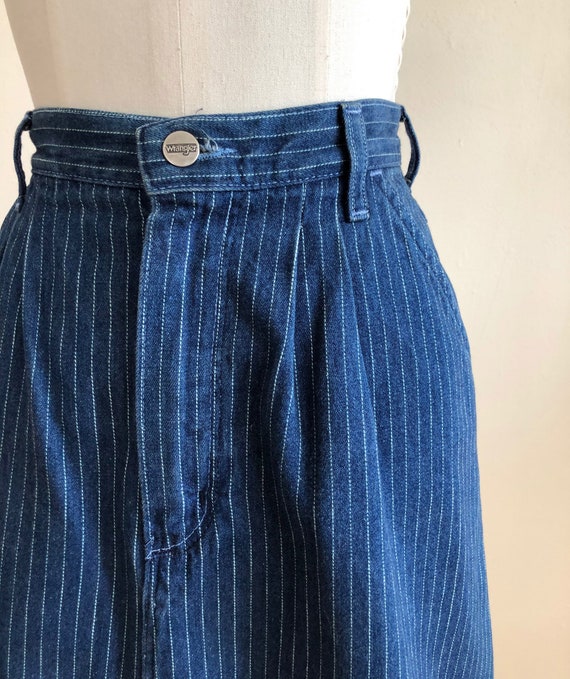 Dark Blue Denim Mini Skirt with Ticking Stripe - … - image 2