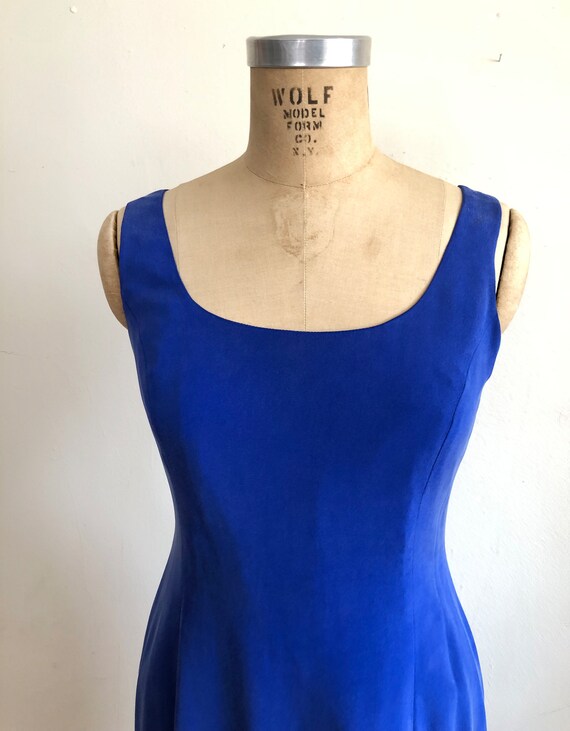 Bright Blue Sandwashed Silk Mini Dress - 1990s - image 2