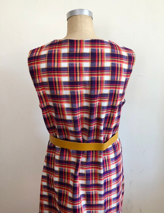 Plaid Belted Pinafore Dress - 1970s - image 3