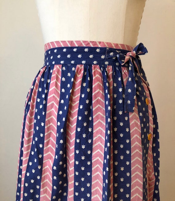 Blue and Pink Roller Print Cotton Wrap Skirt - 19… - image 3
