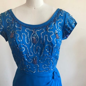 Embellished Blue Cocktail Dress 1950s image 2
