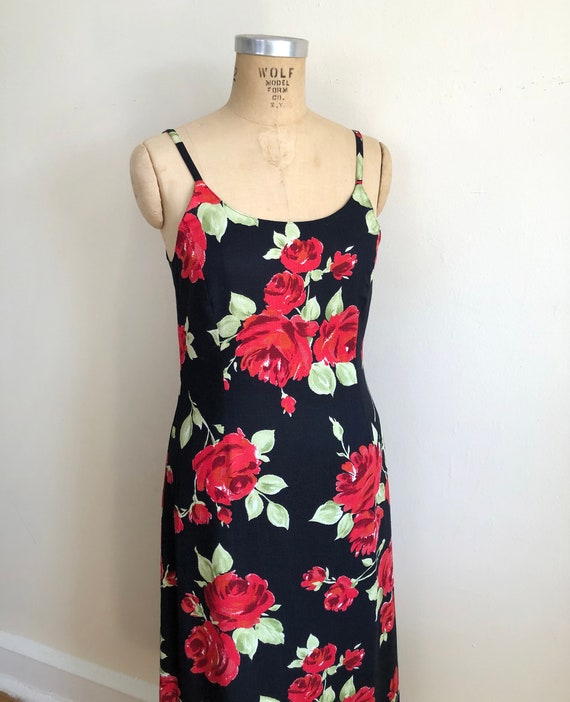 Laura Ashley Black and Red Floral Print Maxi Dres… - image 4