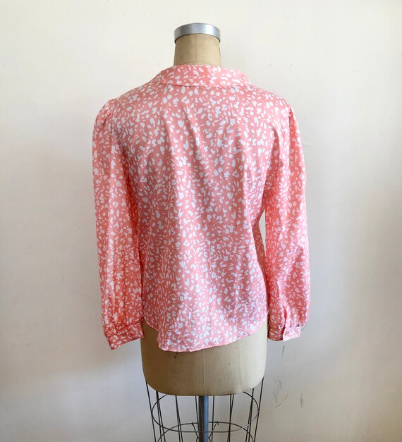 Coral and White Abstract Print Blouse with Oversi… - image 3