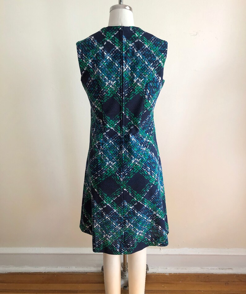 Sleeveless Bright Blue and Green Geometric Print Shift Dress 1960s image 5