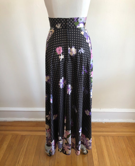 Floral Placement Print Maxi Skirt - 1970s - image 4