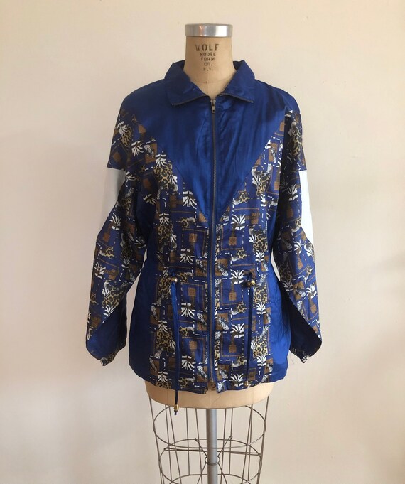 Blue Animal Print Silk Windbreaker - 1990s