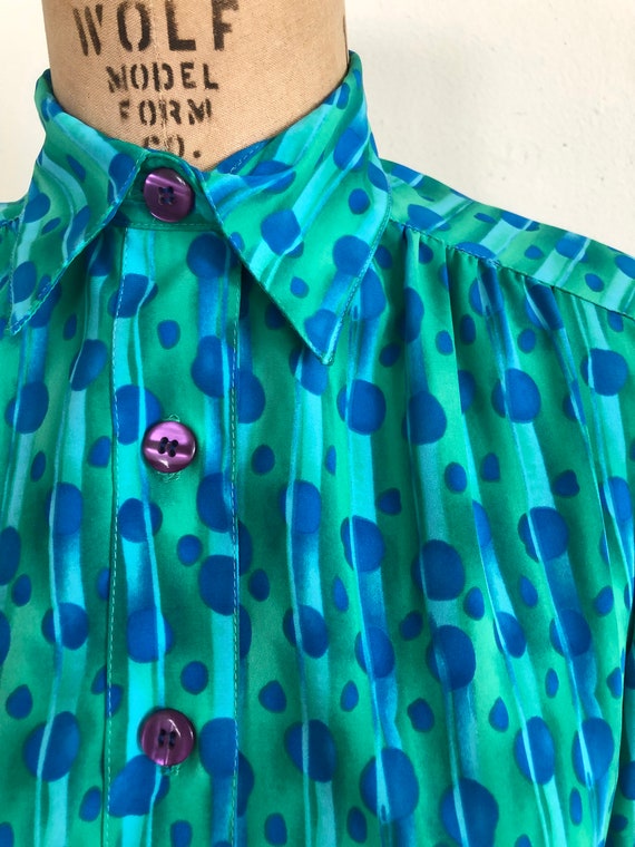 Bright Blue and Green Geometric Print Popover Shi… - image 3