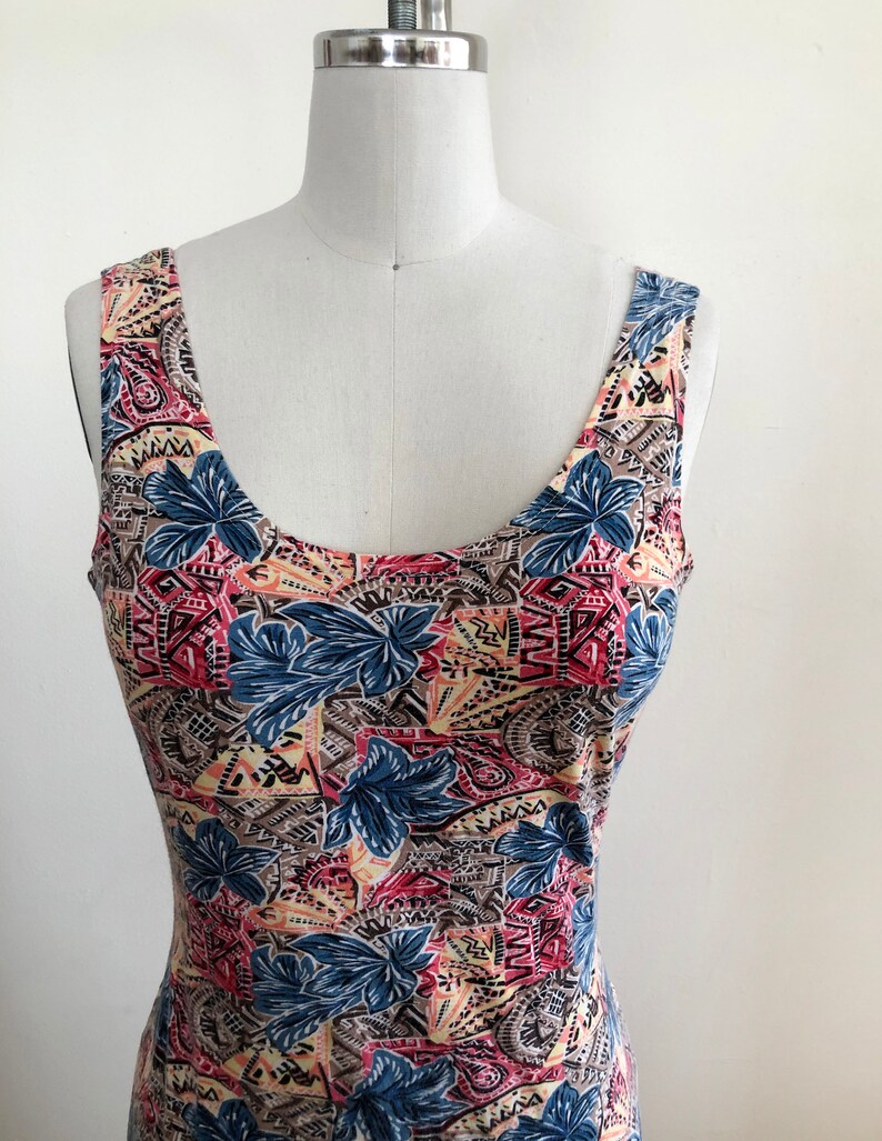 Florales/Conversational Print Body-Con Mini-Kleid 1980er Jahre Bild 2