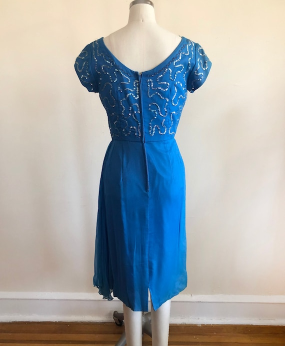 Embellished Blue Cocktail Dress - 1950s - image 6