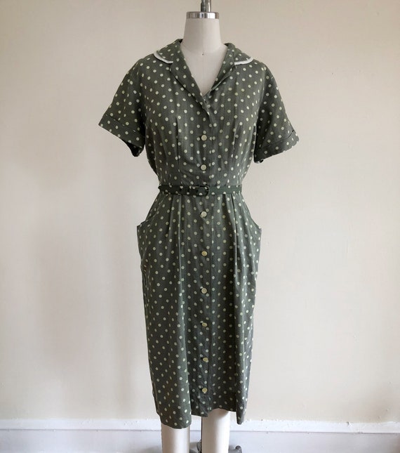 green polka dot shirt dress