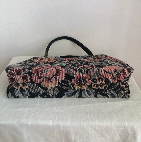 Black Floral Tapestry Handbag - 1960s - image 7