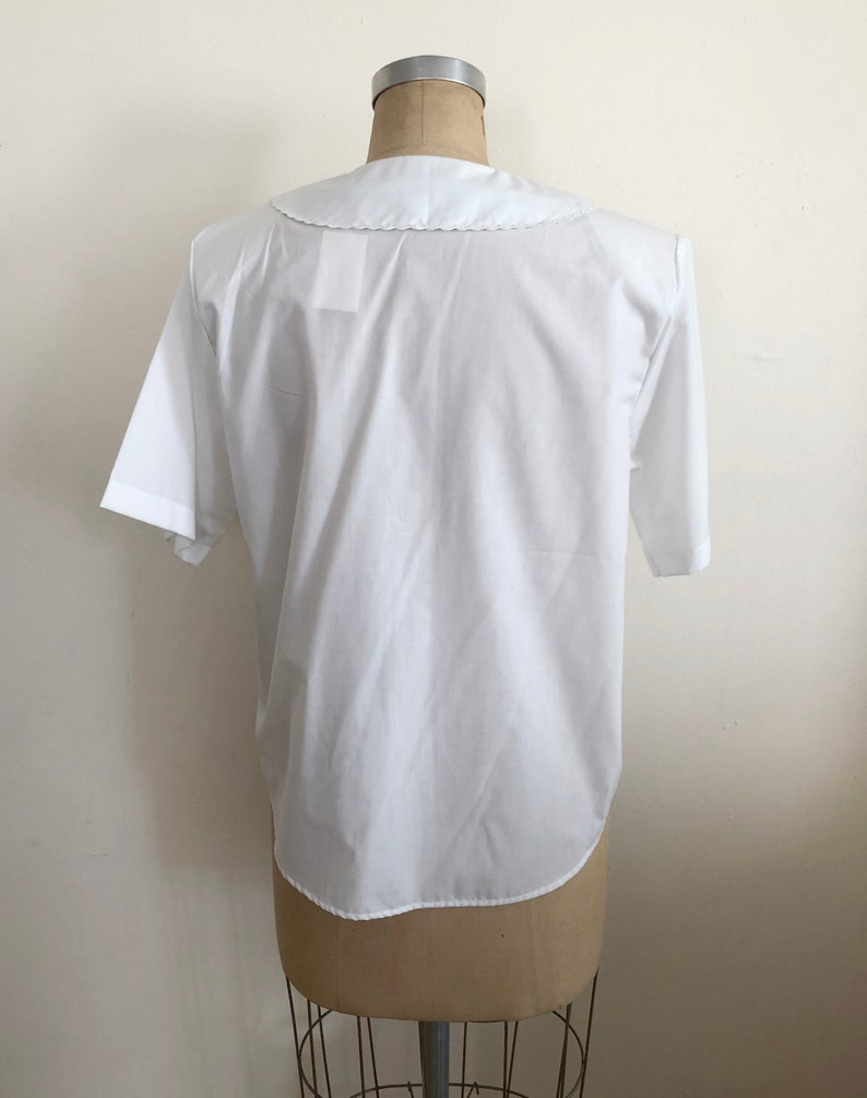 Oversized Weiße Baumwoll Spitze Bluse mit besticktem Kragen 1990er Jahre Bild 5