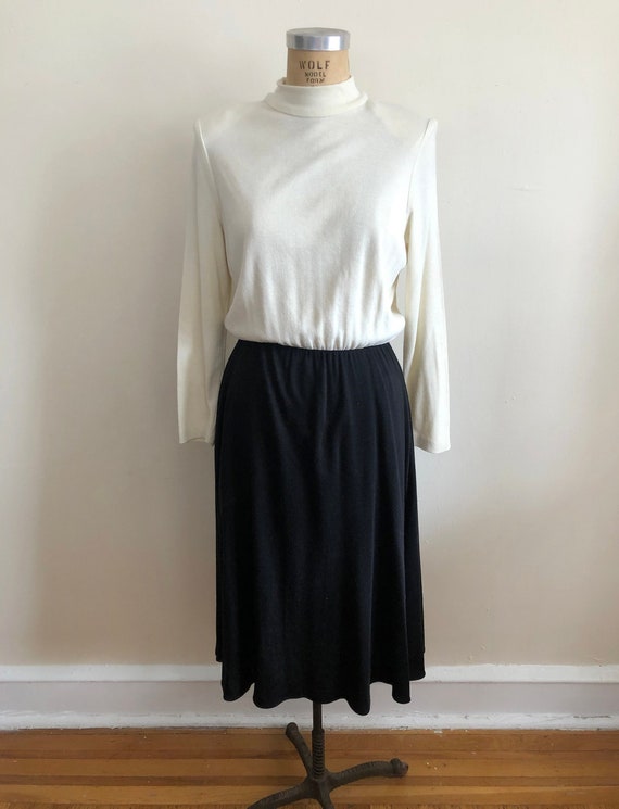 Cream and Black Colorblock Knit Midi-Dress - 1980s - image 1