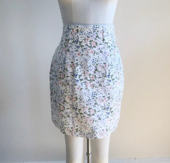 Floral Print Pencil Mini-Skirt - 1980s - image 1