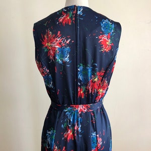 Navy and Red Floral Print Dress with Matching Jacket 1970s image 5