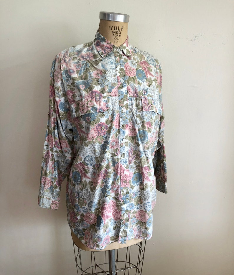 Oversized Floral Print Cotton Shirt 1980s image 4