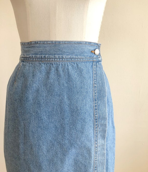 Light Blue Denim Wrap Skirt - 1990s - image 2