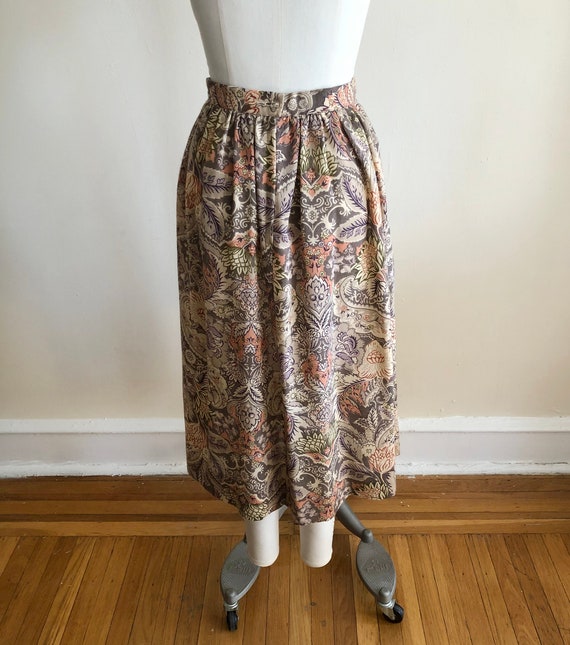 Brown Floral and Paisley Print Midi-Skirt - 1970s - image 4