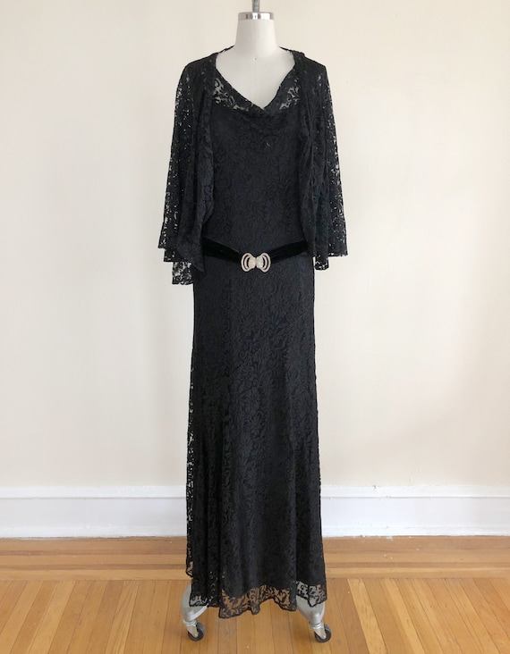 Black Lace Dress with Matching Shrug and Velvet Rh