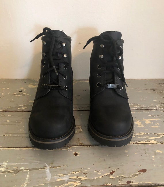 Black Leather Lug Sole Boots - Early 1990s