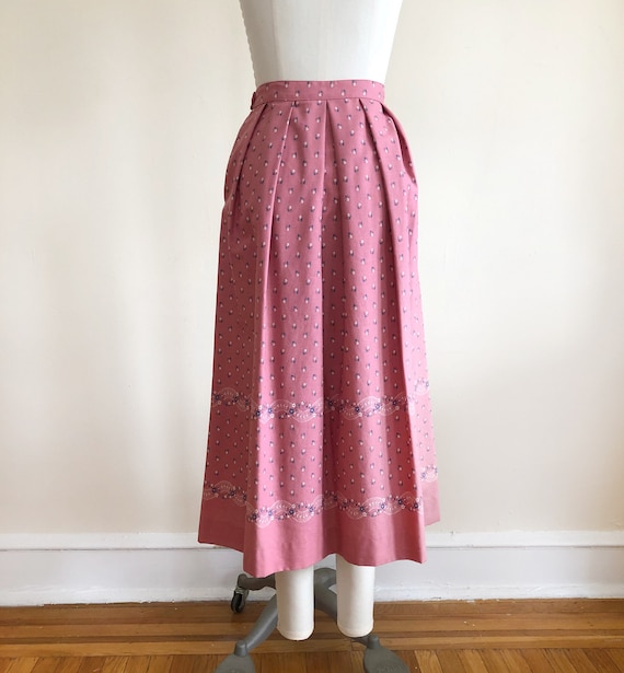Pink and Blue Floral Print Midi-Skirt - By Lanz -… - image 4