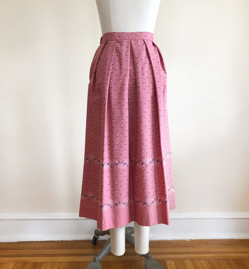 Pink and Blue Floral Print Midi-Skirt By Lanz 1980s image 4
