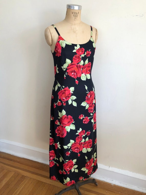 Laura Ashley Black and Red Floral Print Maxi Dres… - image 5