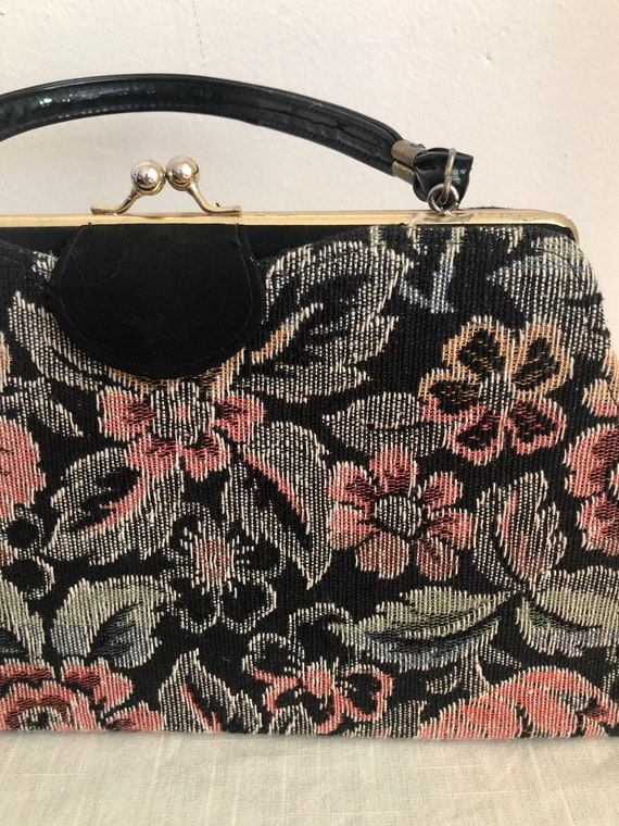 Black Floral Tapestry Handbag - 1960s - image 2