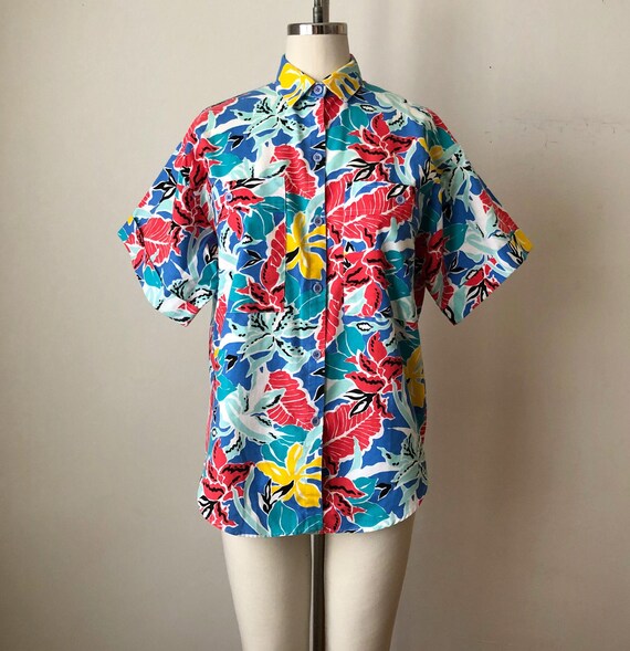 Tropical Floral Print Shirt - 1980s
