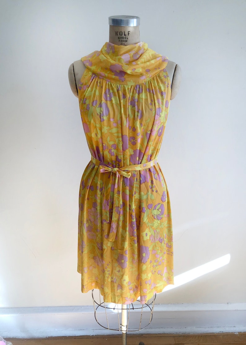 Bright Yellow/Orange Floral Print Dress 1960s image 1
